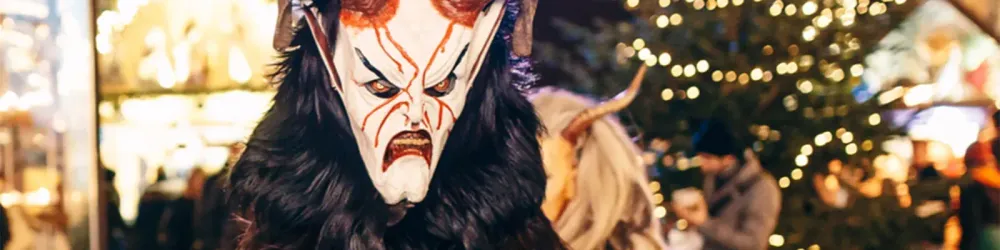 Krampus masked People in Graz at a Krampus Festival